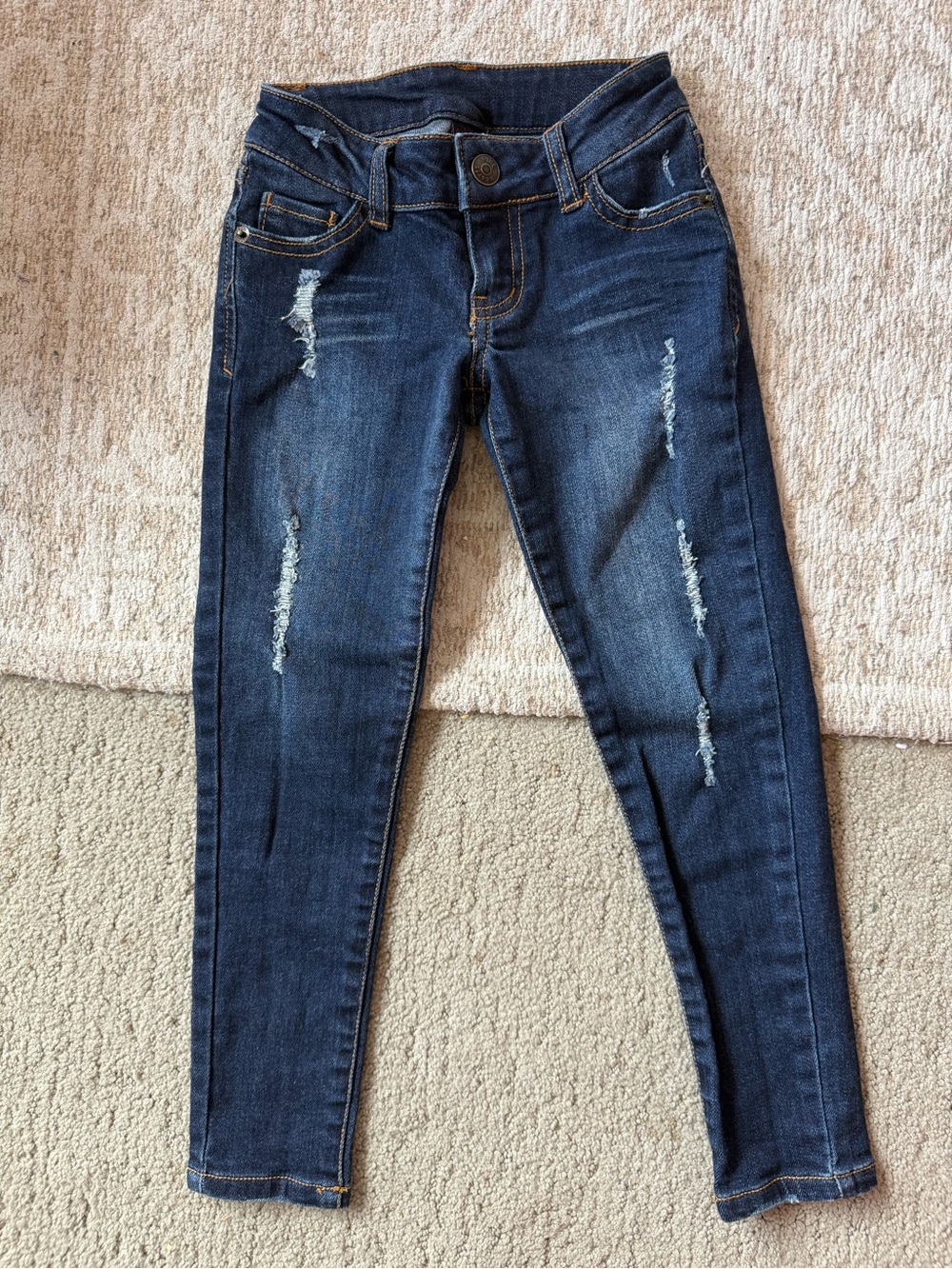 Kids Dark Blue Distressed Skinny Jeans 6